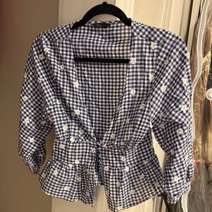 Zara Blue and White Checkered Blouse